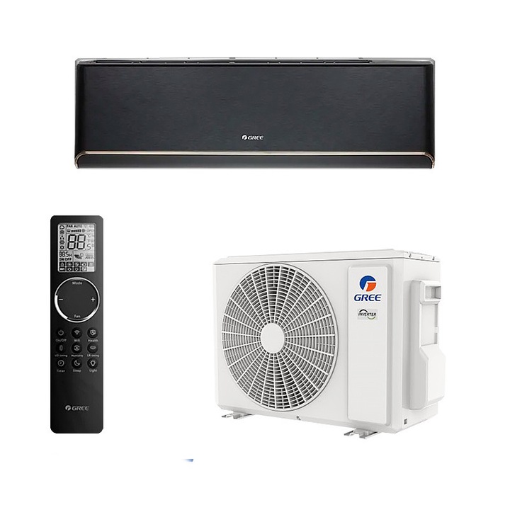 Инверторен климатик Gree Airy GWH09AVCXB-K6DNA1B, 9000 BTU, 19 м2, A+++, Wi-Fi, R-32, Черен