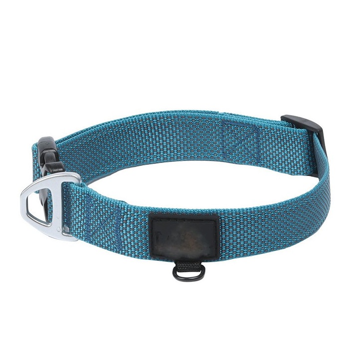 Zgarda pentru caini, ajustabila, din nylon reflectorizant, inel de tractiune din aluminiu, 60cm, albastru