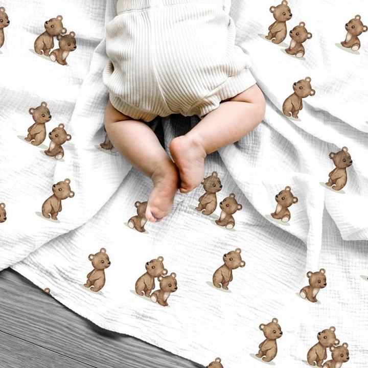 Scutec de muselina, Galix, muselina fina, Ursulet, 80 cm x 100 cm