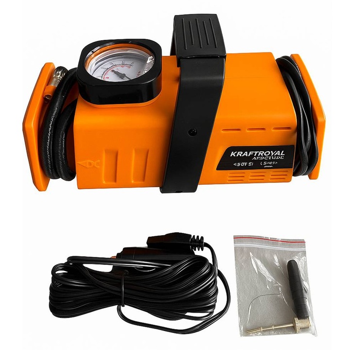 Компресор за гуми Kraft Royal, Агрегат, Оранжев, 220VAC, 12VDC, 7bar, 98W