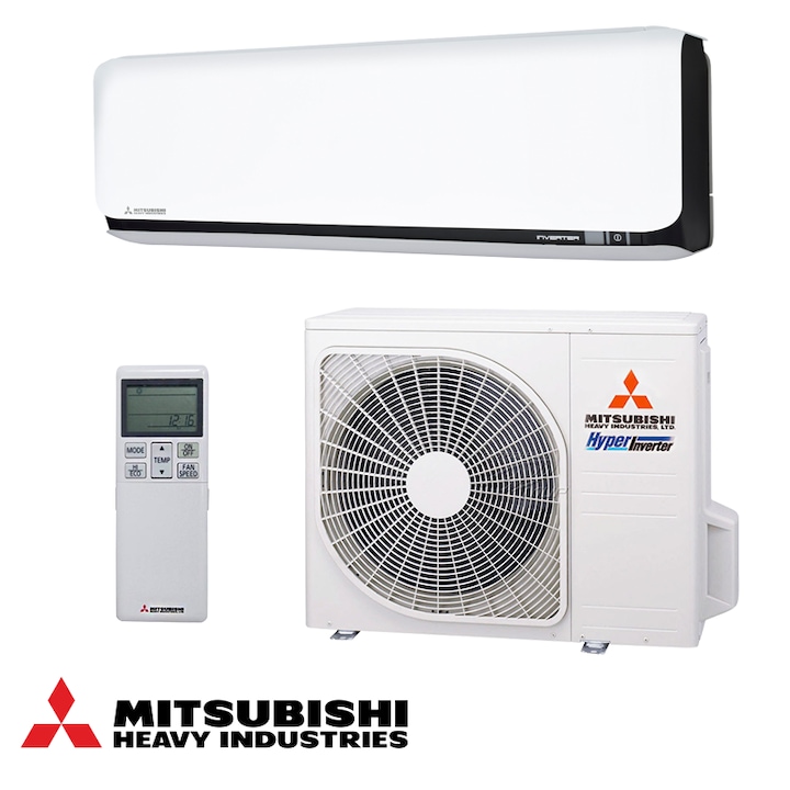 Aparat de aer conditionat cu invertor Mitsubishi Heavy Industries SRK25ZSX-WFB + SRC25ZSX-W, 9000 BTU, 20 m², Wi-Fi, R-32, Alb/Negru
