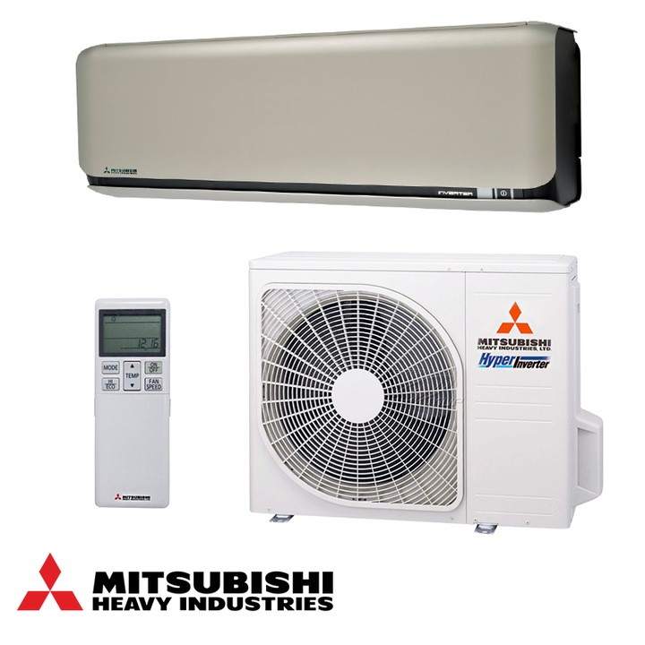 Aparat de aer conditionat cu invertor Mitsubishi Heavy Industries SRK25ZSX-WFT + SRC25ZSX-W, 9000 BTU, 20 m², Wi-Fi, R-32, Bej/Negru