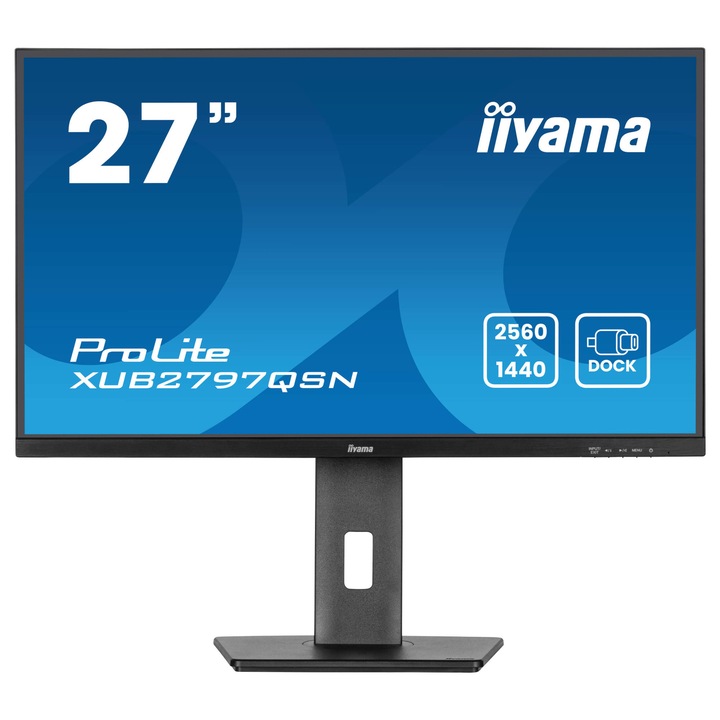 Монитор IIYAMA XUB2797QSN-B2, 27'' IPS panel, Anti-Glare, WQHD 2560x1440, 16:9, 300cd/m2, 1300:1, 80M:1, 1ms, 100Hz, Flicker free, Blue light reducer, Adaptive Sync, HDMI, DP, DP Out, USB-C, 4x USB, LAN, Speakers, HAS, Swivel, Tilt, Pivot, V XUB2797QSN-B2