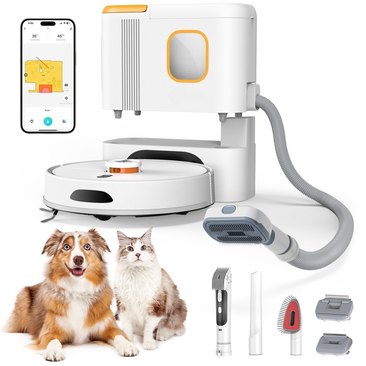 LUXENOR® D20S MAX+ Robotporszívó, Minden az egyben, LiDAR érzékelő, Felmosó, Öntisztító, App, Kézi porszívó tartozék + fejek, 2x3 literes tartály, 6000 Pa, Fehér