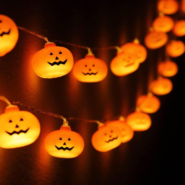 20 db 3D LED narancssárga tök lámpa szett, Supertina, folyamatos és villogó világítás, 300 cm, Halloween díszítéshez