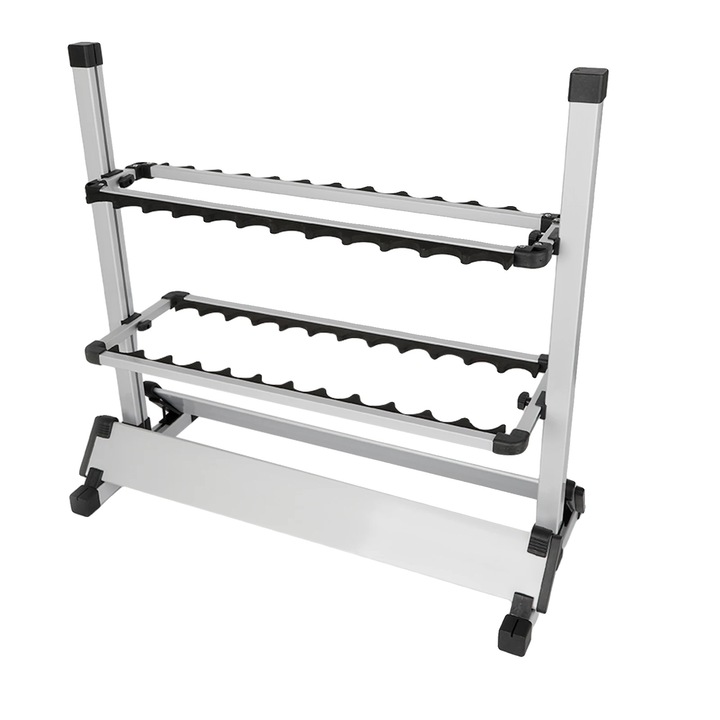 Стойка за въдици, свободностоящ дизайн, организира 24 въдици, сребристо-черна, компактни размери