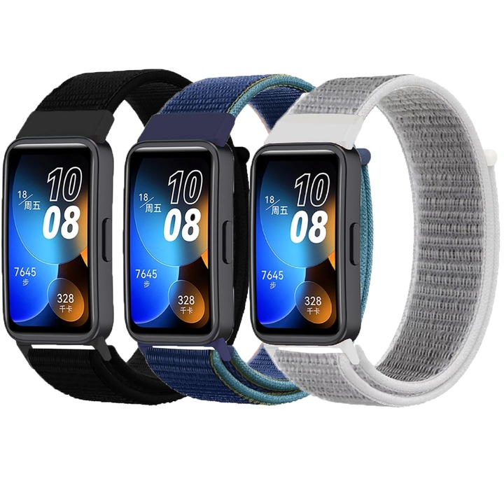Set 3 Curele de Schimb Compatibil Huawei Band 8 / Huawei Band 9/ Huawei Band 10，Design cu velcro, Lavabil, Respirabil，Nylon，Multicolor
