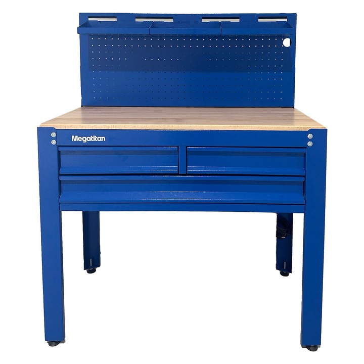 Banc de lucru Megatitan, metal și lemn, capacitate 300 Kg, 1150x600x1400mm