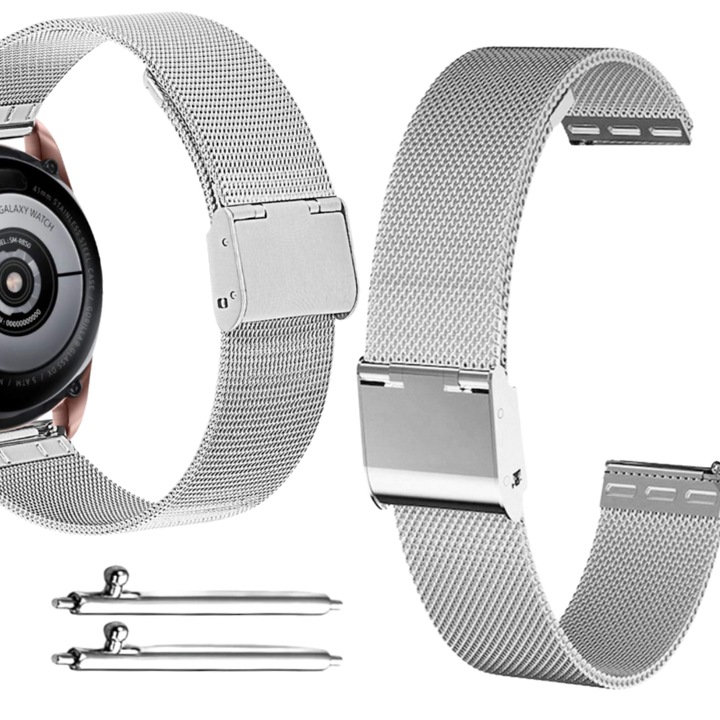 Curea din metalica, bratara pentru HUAWEI GT2 GT3 42MM, Amazfit BIP/POP/GTS 2/GTR, Samsung Galaxy Watch, garmin, 20MM- Argintiu metalizat