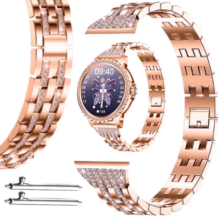 Fém szíj, karkötő HUAWEI GT2 GT3 42MM, Amazfit BIP/POP/GTS 2/GTR, Samsung Galaxy Watch, garmin, 20MM, rozéarany fém