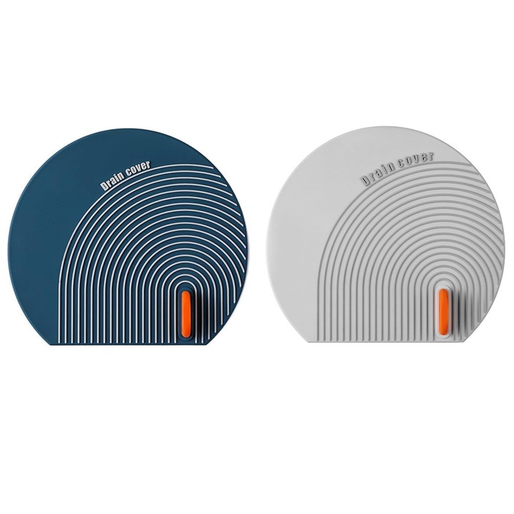 Комплект от 2 капака, TREXORA, плосък дизайн, непропускливи, сиво/синьо, силиконови, 15,5 см