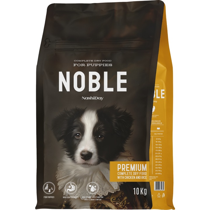 Hrana uscata pentru caini, Puppy Noble, Premium, Pui si Orez, 10kg