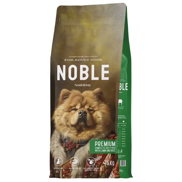 Суха храна за кучета Noble, Premium, Агнешко и Ориз, 15 кг
