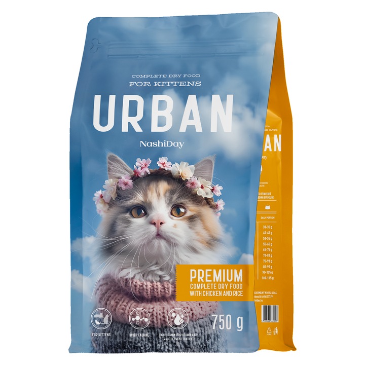 Hrana uscata pentru pisici, Urban, Premium, Pui si Orez, 750g