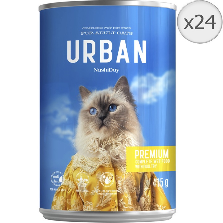 Hrana umeda pentru pisici Urban Premium, Pasare, 24x415g