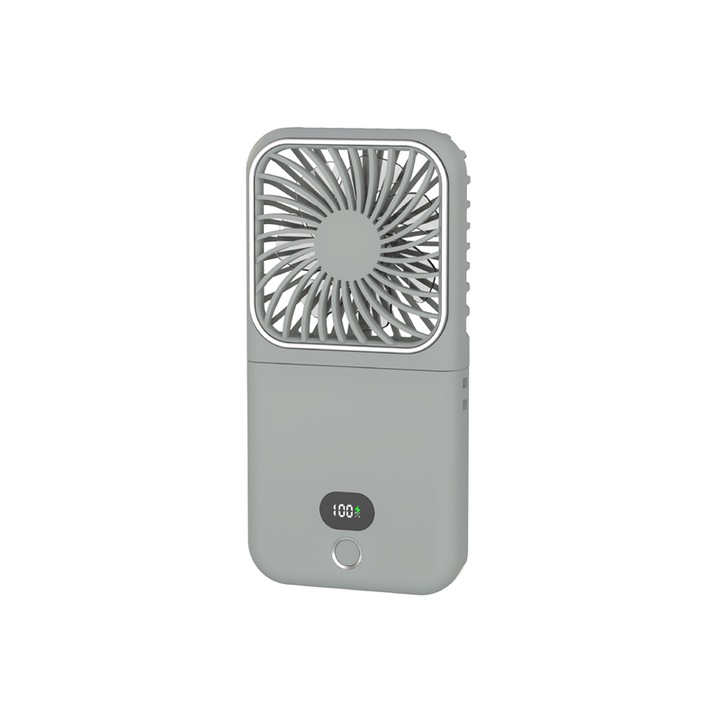 4in1 Multifunkciós Összecsukható Mini Ventillátor DQ260, Mentazöld, Tükörrel, Powerbank, Telefontartó, 5 sebesség, Digitális kijelző, 158x78x25 mm