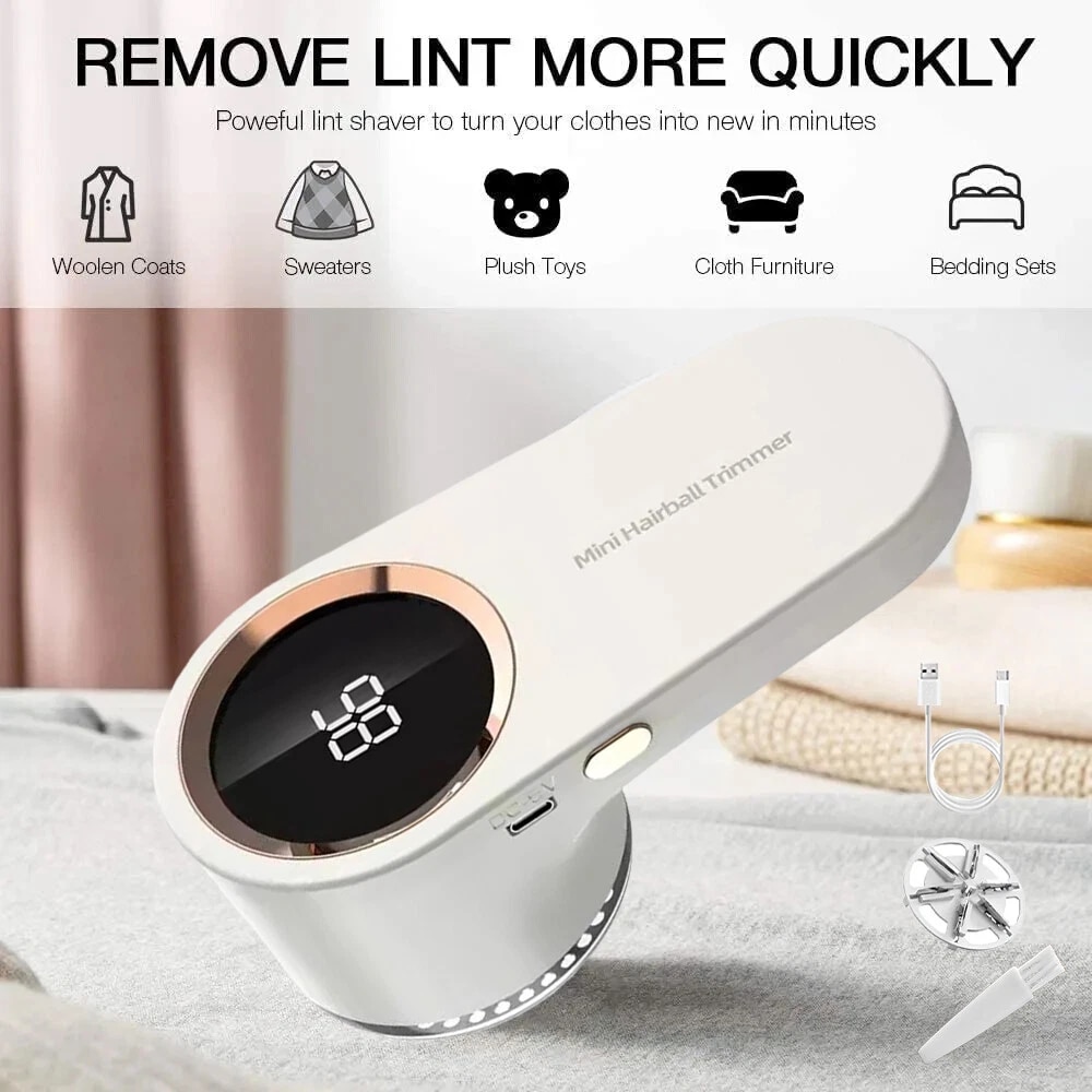 Aparat Electric de Indepartat Scamele Aurov®, 3 Viteze Ajustabile, cu Lame Inox, incarcare USB Type-C, Protectie Dubla Tesaturi, Afisaj Digital LED, Portabil si Potrivit pentru Calatorii, Alb