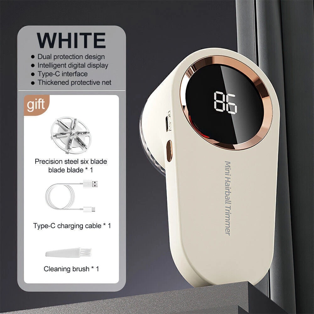 Aparat Electric de Indepartat Scamele Aurov®, 3 Viteze Ajustabile, cu Lame Inox, incarcare USB Type-C, Protectie Dubla Tesaturi, Afisaj Digital LED, Portabil si Potrivit pentru Calatorii, Alb