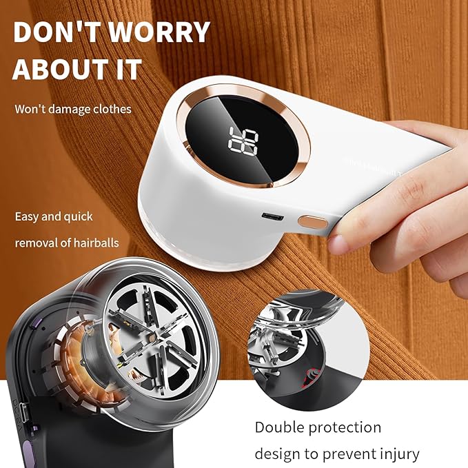 Aparat Electric de Indepartat Scamele Aurov®, 3 Viteze Ajustabile, cu Lame Inox, incarcare USB Type-C, Protectie Dubla Tesaturi, Afisaj Digital LED, Portabil si Potrivit pentru Calatorii, Negru