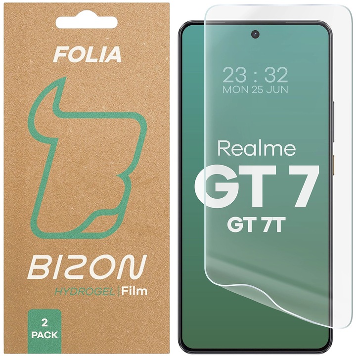Защитно фолио за протектор на екрана, Bizon Glass Hydrogel Front за Realme GT 7 / GT 7T, 2 броя