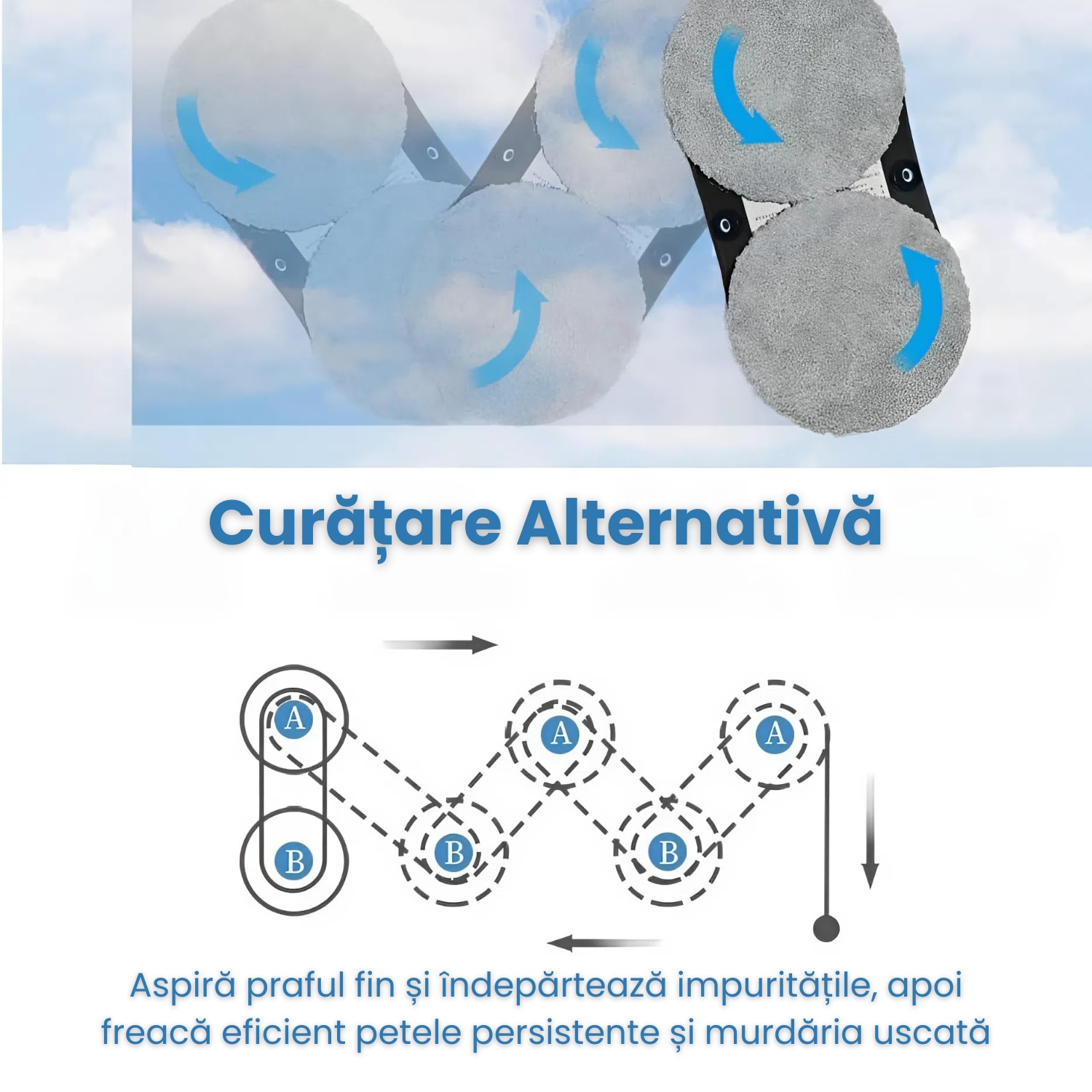 Robot Curatat Geamuri HASEPE, Aspirare Puternica 5800Pa, Pulverizare Automata 50ml, 3 Moduri Auto, Telecomanda, Lavete Microfibra, Sigur pe Geamuri Inalte, Alb