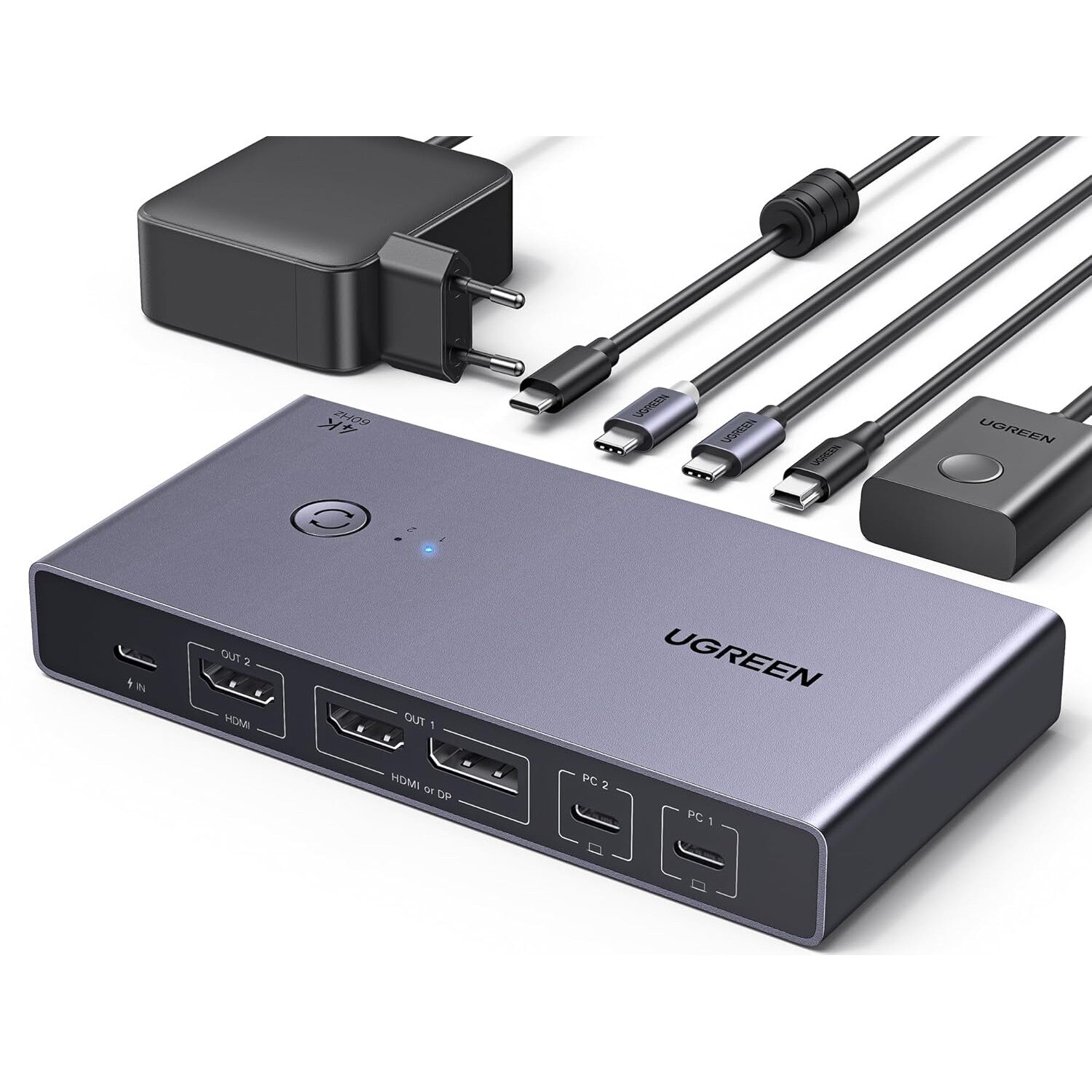 Switch KVM 2 PC 2 Monitoare, 4K@60Hz, PD100W - eMAG.ro
