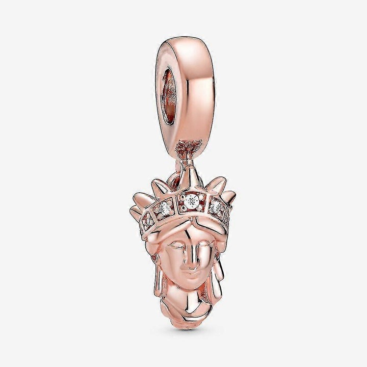 Charm din argint 925 pentru bratari, forma neregulata, cu zircon, roz aurit, 2.49g
