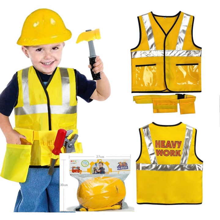Set costum lucrator in constructii pentru copii, 20 piese, unisex, multicolor, o marime