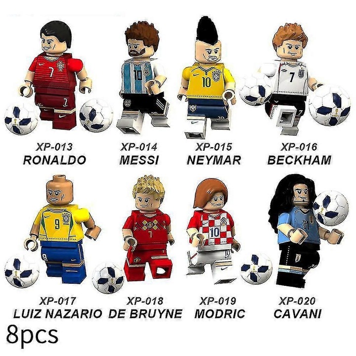 Set figurine 8Pcs fotbal, Ronaldo, Messi, Neymar, 4.5cm, ABS