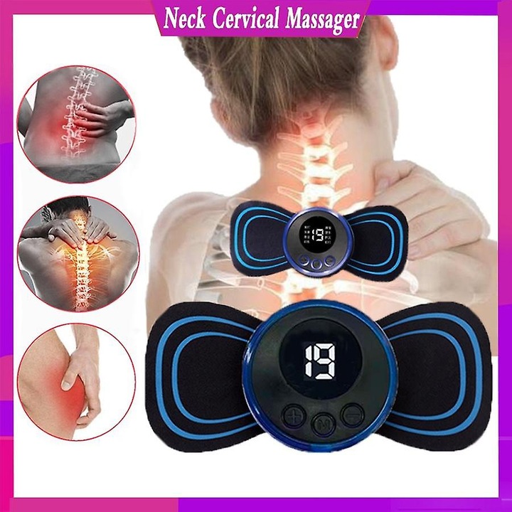 Masajer cervical mini, 8 moduri, 19 niveluri, albastru, USB reincarcabil