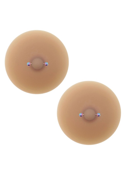 Set 2 plasturi mameloane, silicon hipoalergenic, modele piercing, maro, One Size INTL
