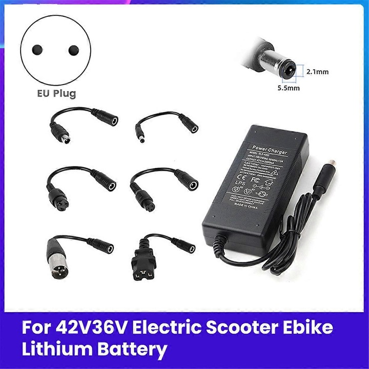 Incarcator 42V 2A pentru biciclete electrice, cu 6 adaptoare, culoare neagra, tip priza EU