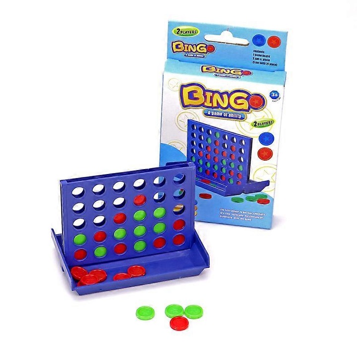 Társasjáték 4 a sorban, mini méret, összecsukható kivitel, többszínű, 9.5x6.5x9.8cm