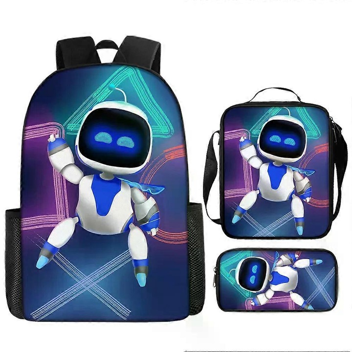 Ghiozdan scolar Astro Bot, set cu penar si geanta de umar, multicolor