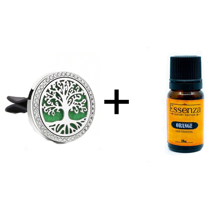 Difuzor auto Copacul Vietii + Essenza Orange ulei esential