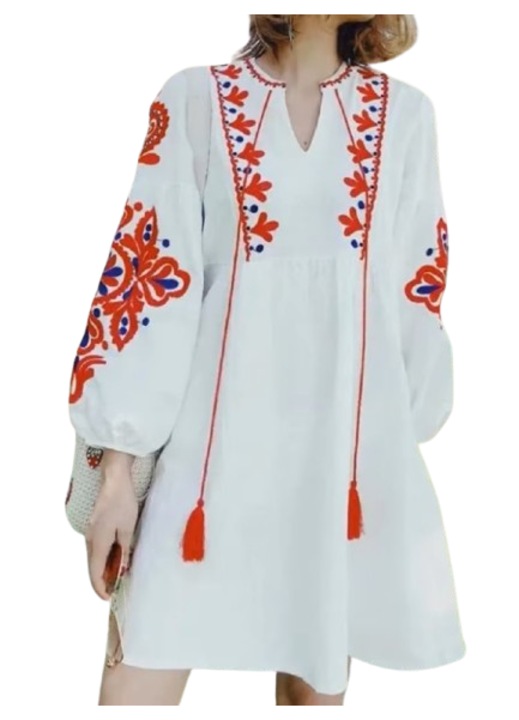 Rochie scurta Vyshyvanka, Alba, Marime unica