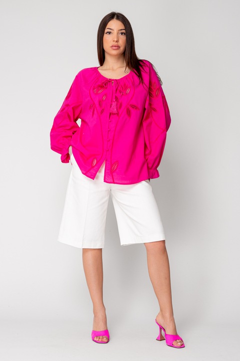 Hosszú ujjú ing hímzéssel 16317, Fukszia