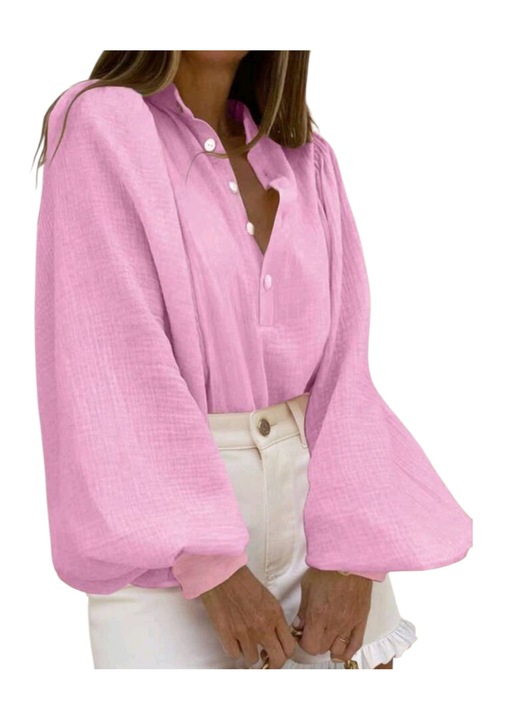 Vászon ing, bő ujjú, pasztellrózsaszín, XS