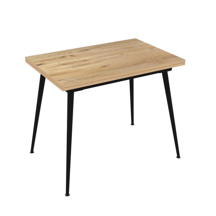 Masa Living Extensibila Lilis - Rivoli, 90 x 60 x 75 cm, blat MDF Natur, Picioare Negre