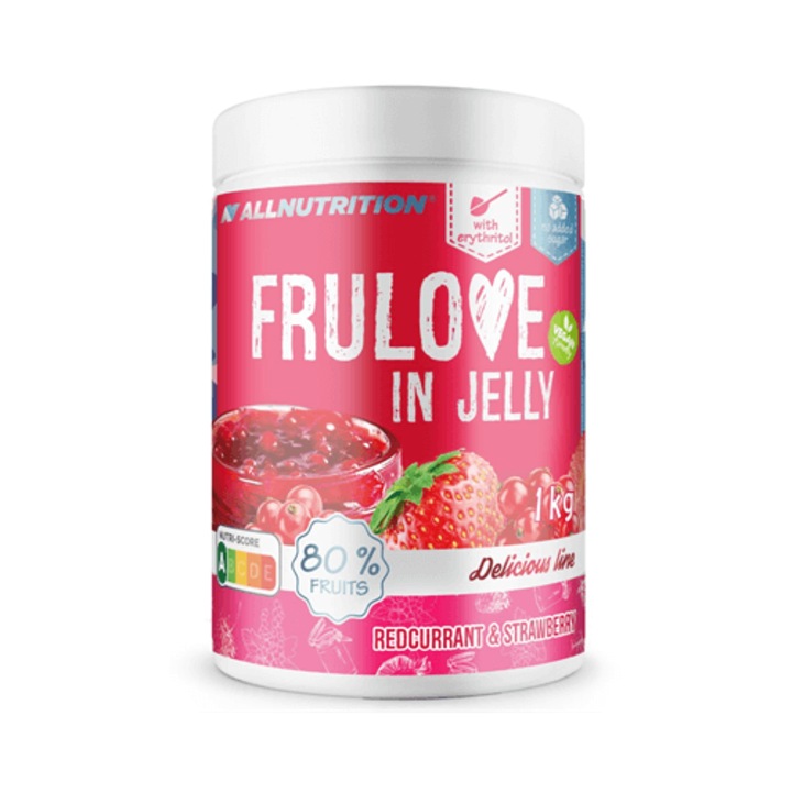 Gen de coacaze rosii si capsuni, ALLNUTRITION FRULOVE In Jelly Redcurrant & Strawberry, 1000g, Coacaze rosii si Capsuna, Gem, 80% fructe, fara zahar