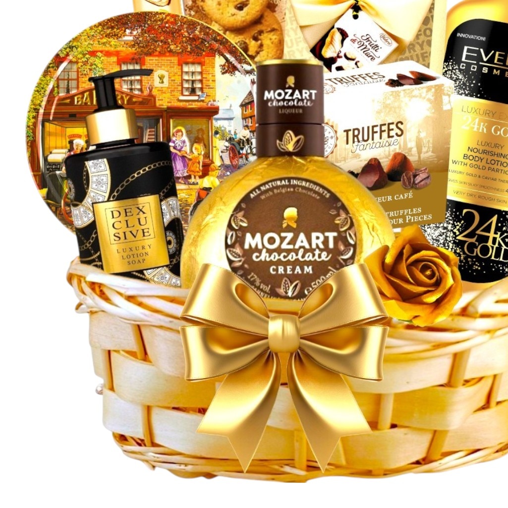 Cos Cadou Gold Edition pentru Femei – Set Cadou cu Lichior Mozart