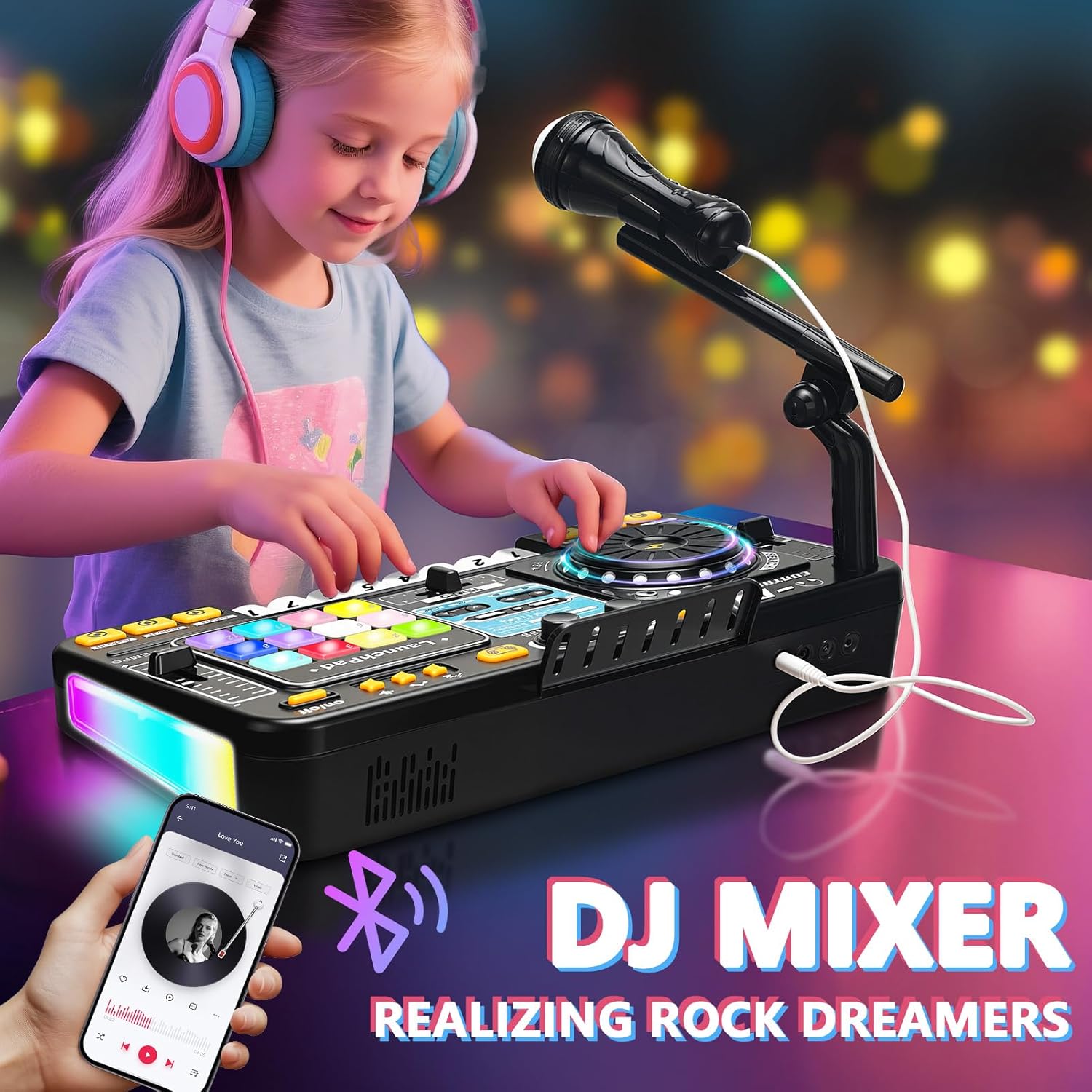 Set DJ Mixer pentru Copii 3-8 Ani, Ydene®, cu Microfon, Clape Pian