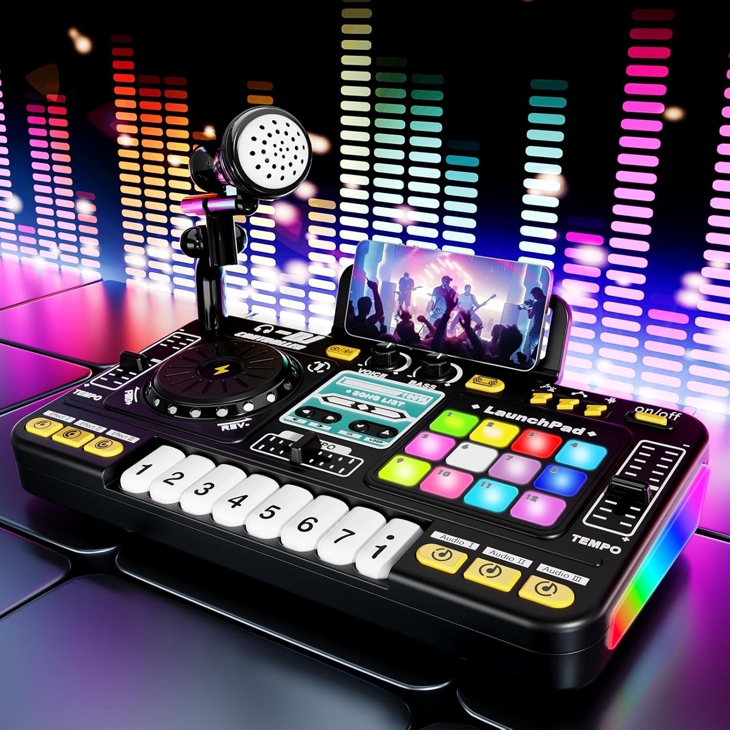 Set DJ Mixer pentru Copii 3-8 Ani, Ydene®, cu Microfon, Clape Pian