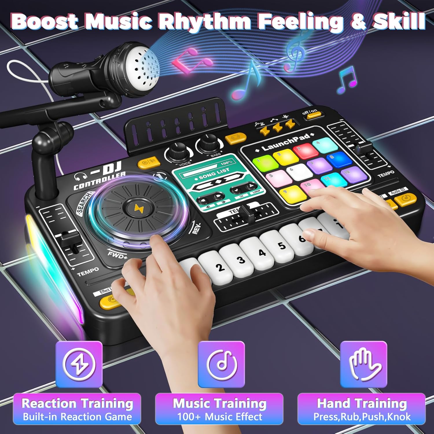 Set DJ Mixer pentru Copii 3-8 Ani, Ydene®, cu Microfon, Clape Pian