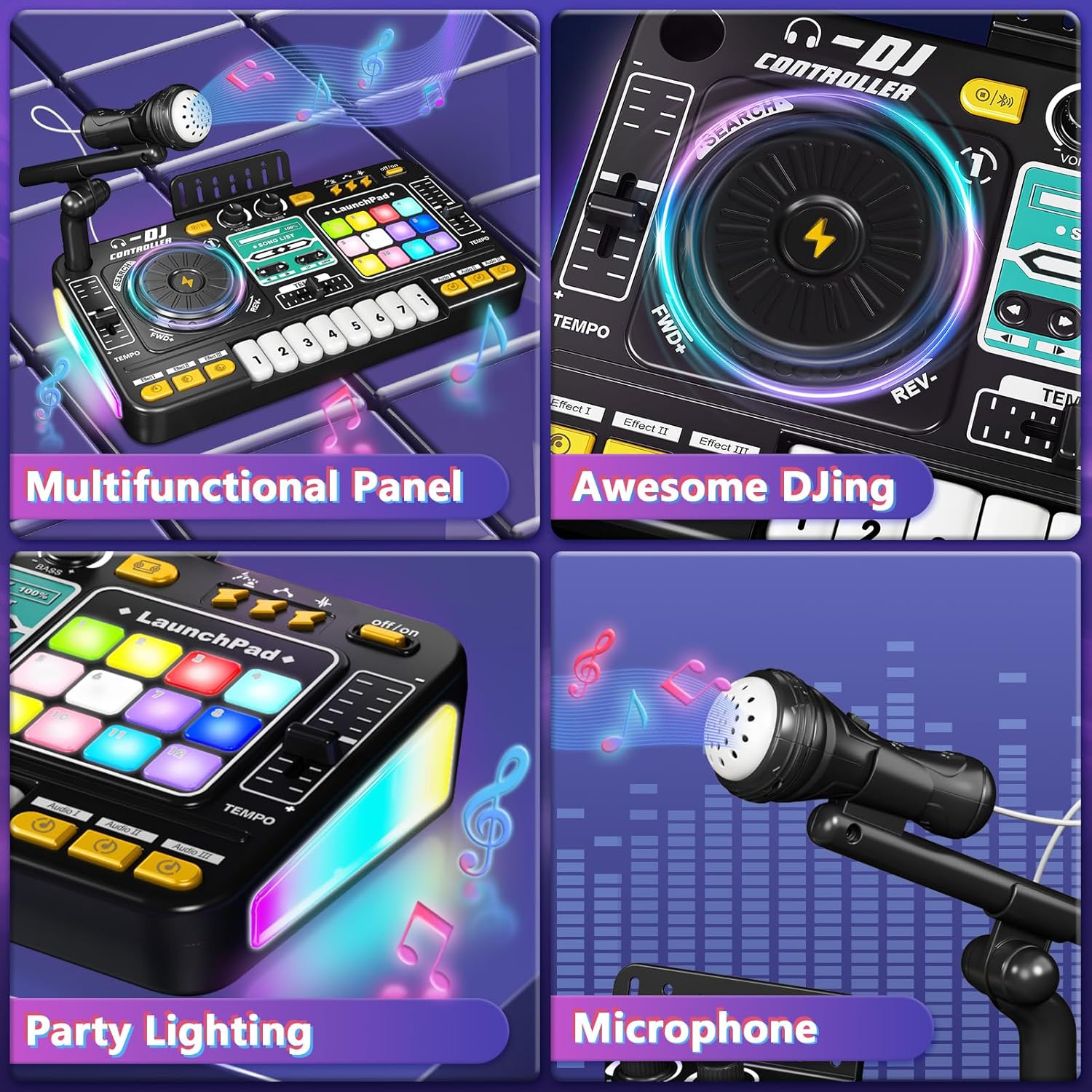 Set DJ Mixer pentru Copii 3-8 Ani, Ydene®, cu Microfon, Clape Pian