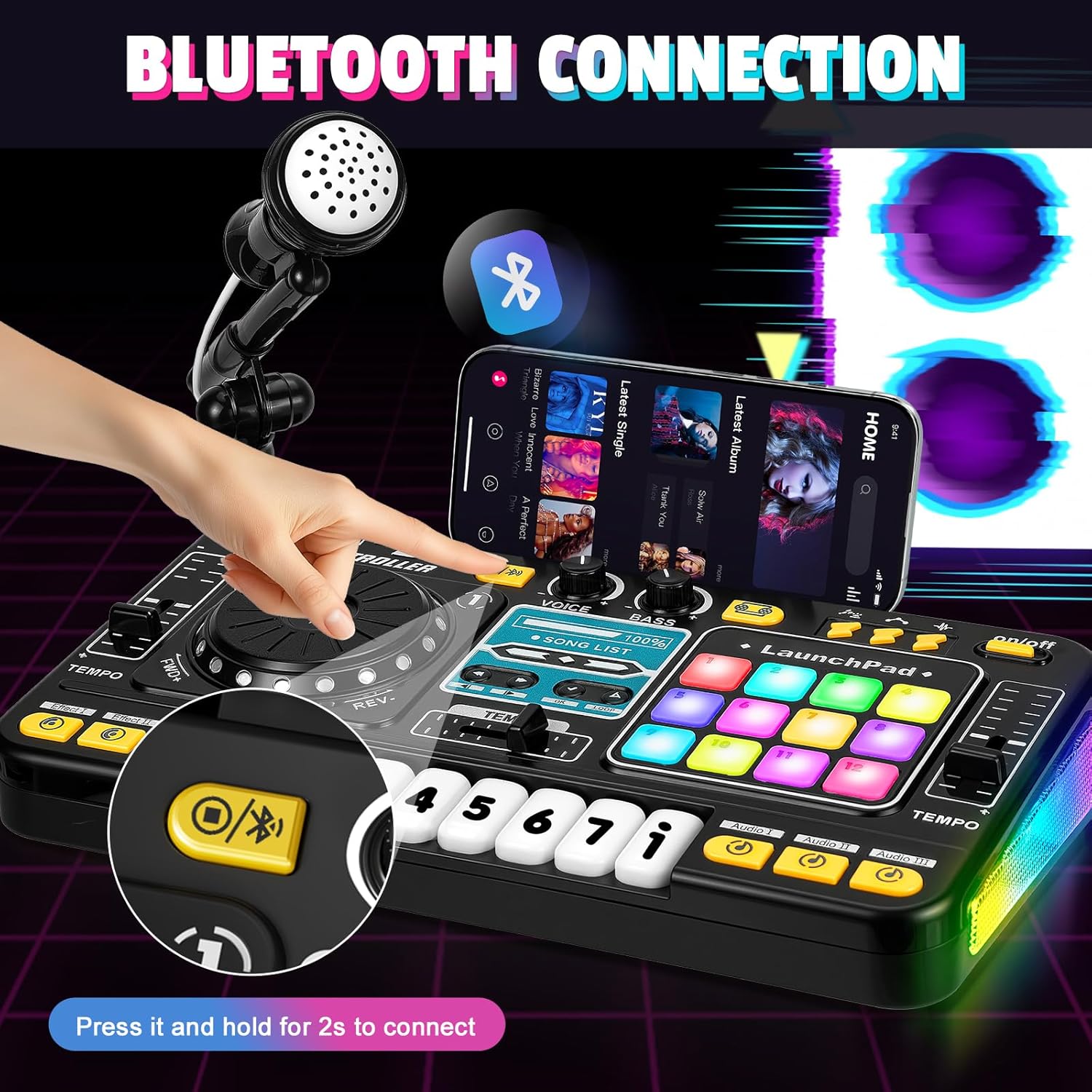 Set DJ Mixer pentru Copii 3-8 Ani, Ydene®, cu Microfon, Clape Pian