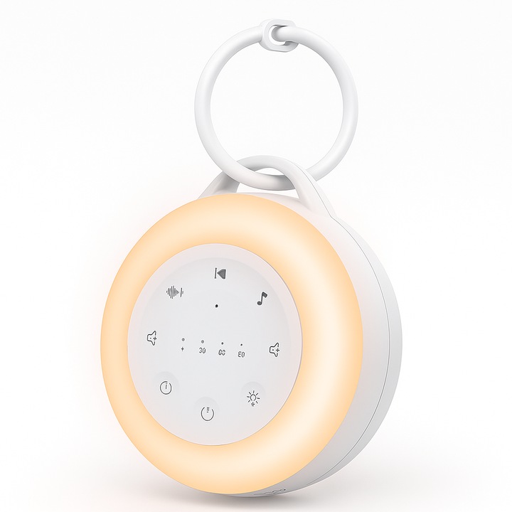 Dispozitiv Sunete Albe pentru Bebelusi, Aparat Portabil cu 24 Sunete Calmante, Lumina de Veghe Reglabila, Timer 30-90 min, Volum Ajustabil, Baterie 2000 mAh, Bluetooth, Ideal pentru Somn Linistit si Cadou Nou-Nascuti