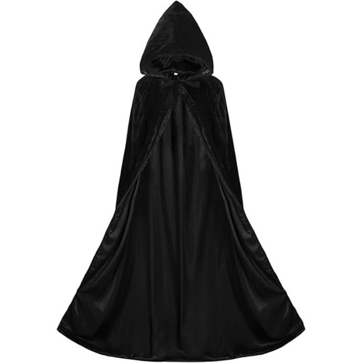 Feicaeesa® Pelerina Cu Gluga Neagra 130cm - Catifea Uscare Rapida Pentru Costume Tematice & Cosplay