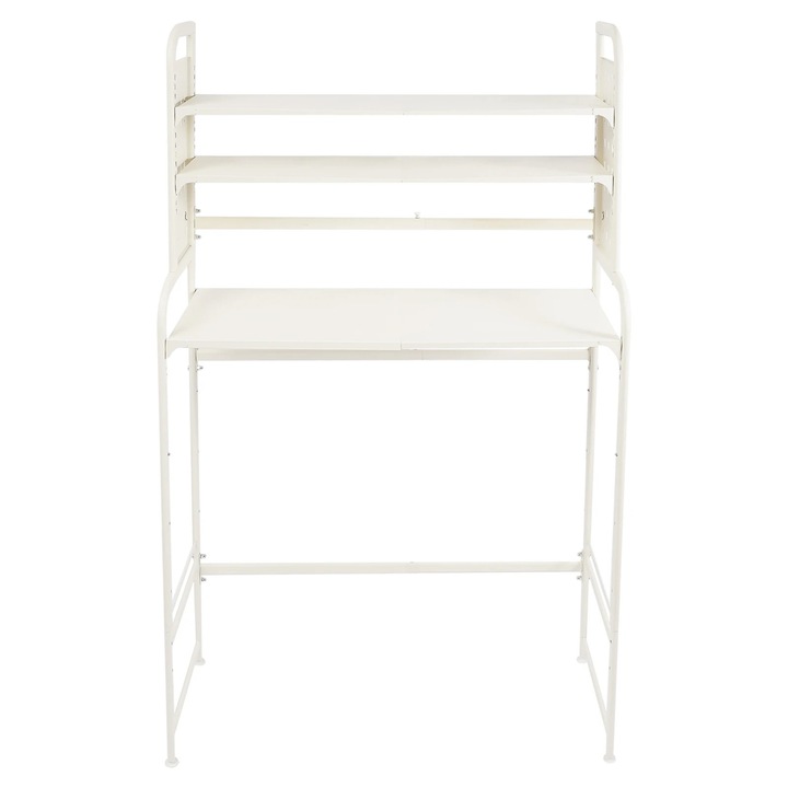 Mosókonyhai polc, Szárítógép polc, Állítható 54–81 cm, Rozsdamentes szénacél, 15 kg teherbírás polconként, 2 szint 35/23 cm, Fehér