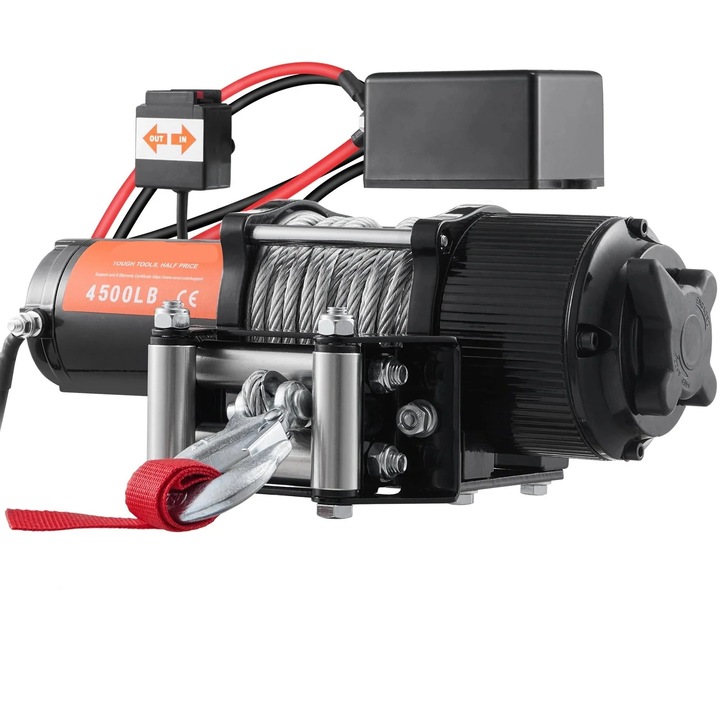 Elektromos csörlő, vonóerő 2041 kg, acélkábel, vezetékes vezérlés, vízálló